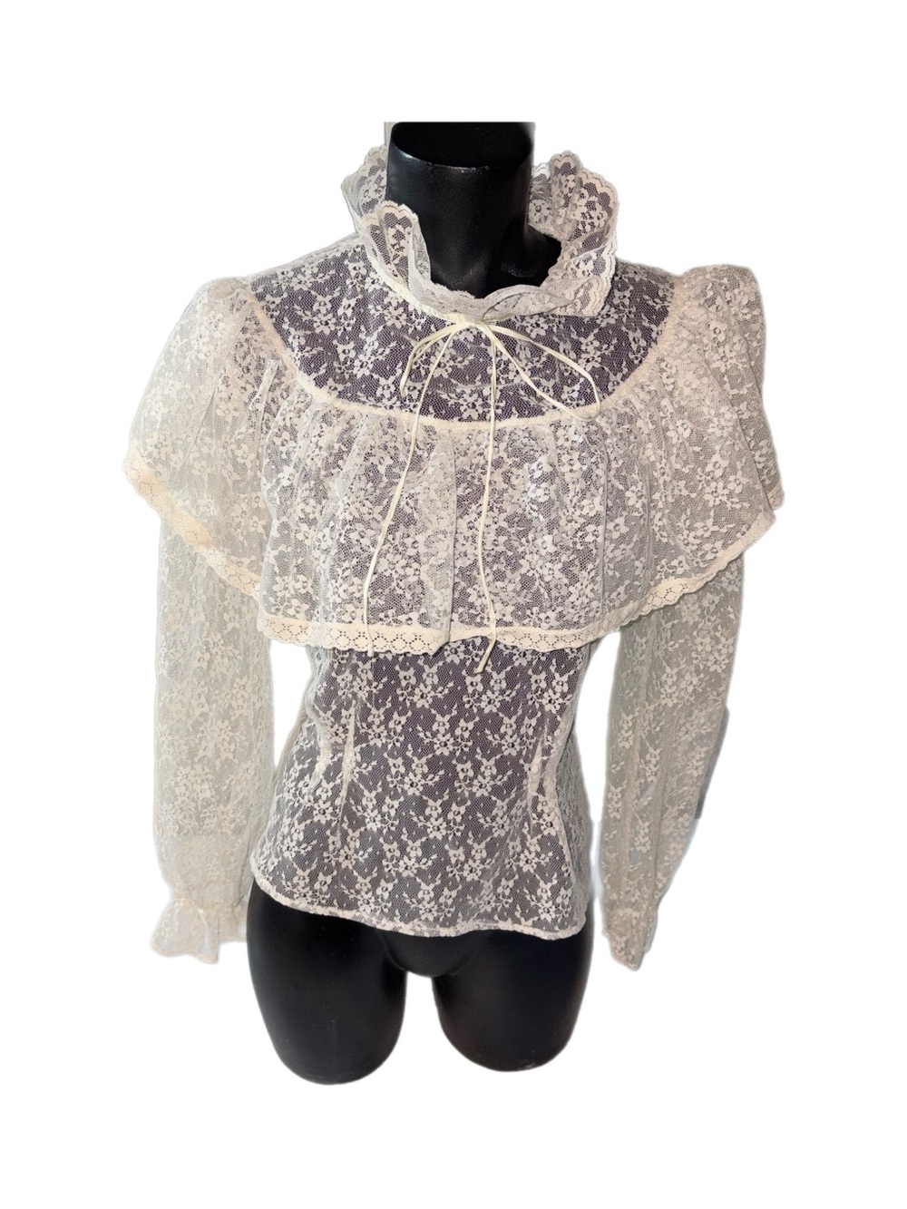 Vintage Lace Victorian-Inspired High-Neck Blouse in Cream
*no labels